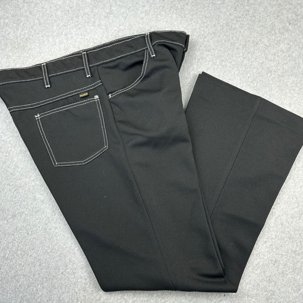 Vtg Mint Farah Black Hopsack Trousers White Contrast Stitch‎ Pants Mens 34x31
